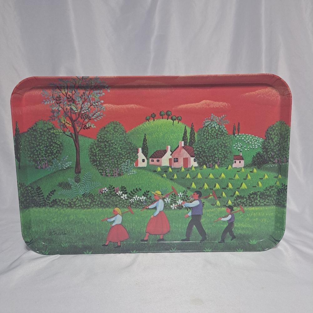 VTG RDE Imports 17" X 11.5" Serving Tray Farm Landscape Melamine Made In‎ Italy